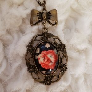 Bow & Rose Cameo Pendant Necklace